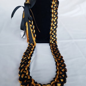 Black & Old Gold 6-Strand Graduation Ribbon Lei | Thick, High-Quality Ribbon