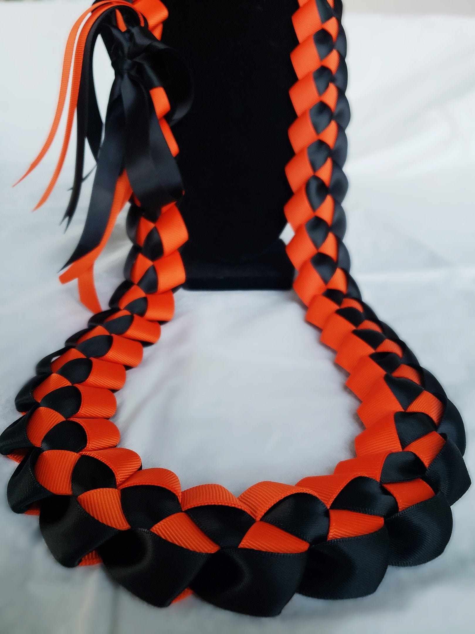 Orange & Black Graduation Ribbon Lei | Thick, High-Quality Ribbon