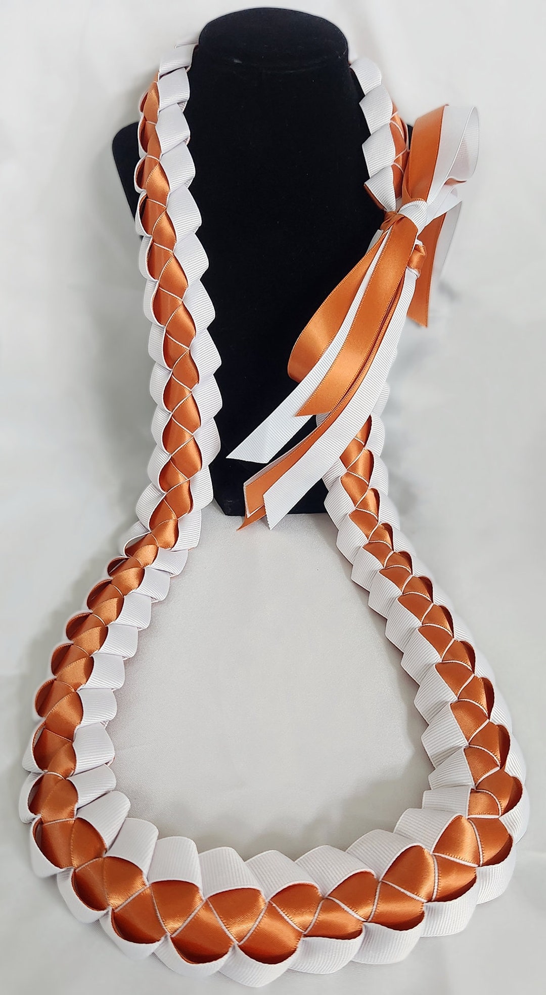 Burnt Orange & White Graduation Ribbon Lei | Thick, High-quality Ribbon ...