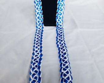 Open-Ended Dusty Royal Blue & White Graduation Ribbon Lei | Thick, High-Quality Ribbon