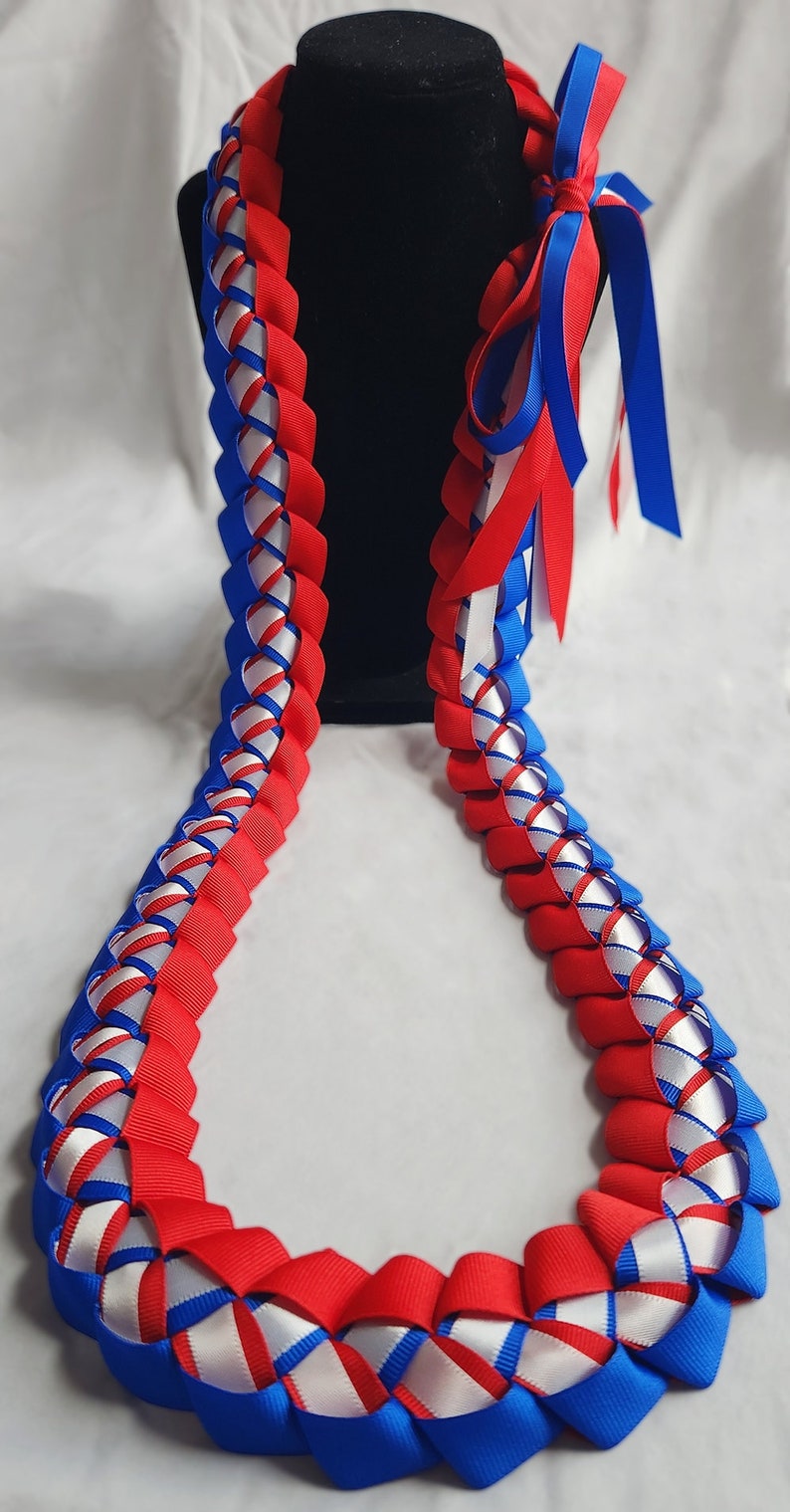 Royal Blue Ribbon In Graduation Royal Blue, Red & White Ribbon Lei | Graduation Gift | Handmade With ...