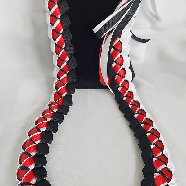 Black, White & Red Graduation Ribbon Lei | Thick, High-Quality Ribbon