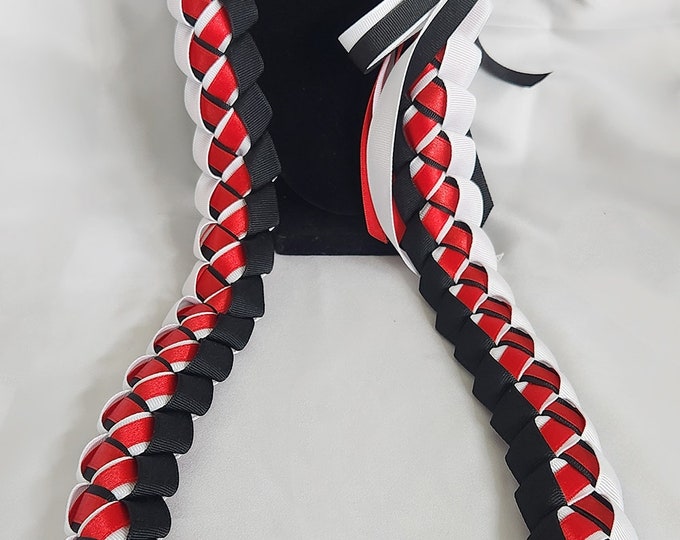 Black, White & Red Ribbon Lei | Graduation Gift | Handmade with Thick, Quality Ribbon