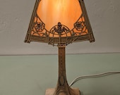 Boudoir Table Lamp with Polychrome Finish and Slag Glass shade