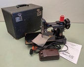 1951 Singer 221 Featherweight Centennial Blue-Badge Sewing Machine w Pedal and Case