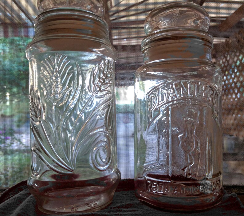 Planters Mr. Peanuts 75th Anniversary Glass Jar set of 2 Etsy