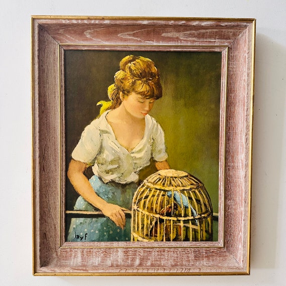 Impression fille vintage avec cage à oiseaux Marcel Dyf - Etsy France