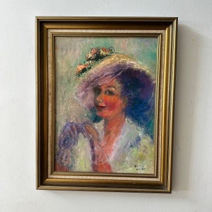 Original Vintage Portrait Painting Woman