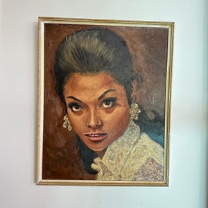 Wunderschönes Original Retro MidCentury Gemälde Frau