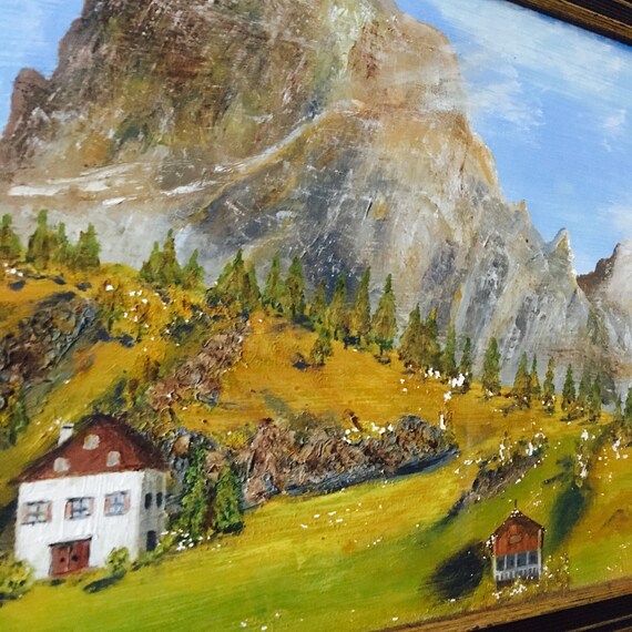Vintage Original Painting Mountain Cabins Naive Etsy