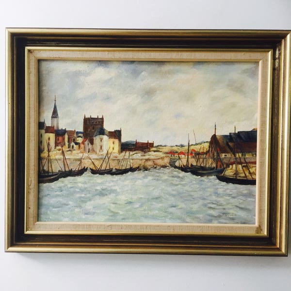 Vintage original Malerei australischer Künstler ankern Boote