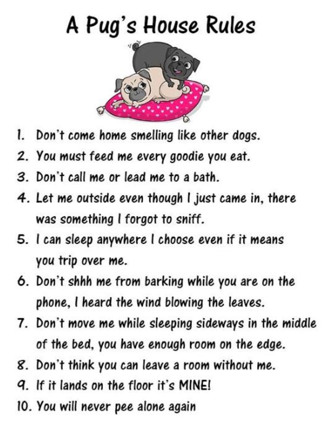 Pug House Rules Print Etsy