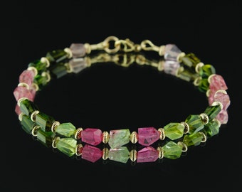 Watermelon Tourmaline Beaded Bracelet with 14k Gold Filled Findings