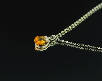 Citrien hanger ketting met sterling zilveren ketting en sluiting *Natuurlijke, echte citrien
