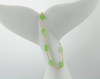 Green Chrysoprase Beaded Bracelet with 14k Gold Filled Chain and Findings * Natural, Genuine Chrysoprase