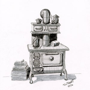 Old Timey Stove pen and ink print