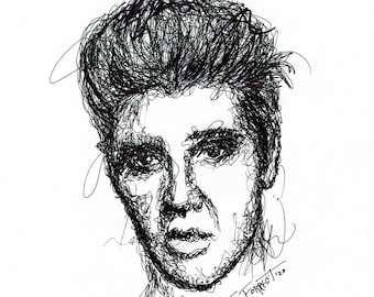 Elvis scribble portrait art print