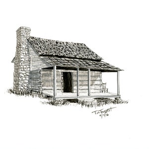 Old Log Cabin 2 pen and ink print
