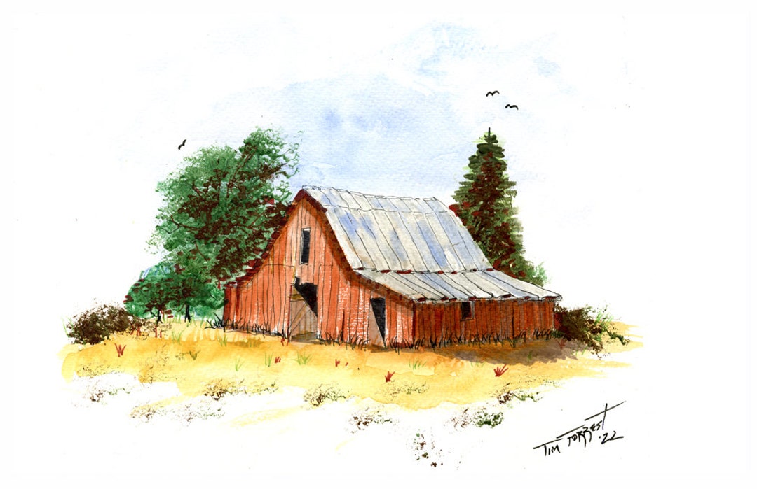 Old Barn Watercolor Art Print - Etsy