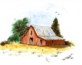 Old Barn watercolor art print