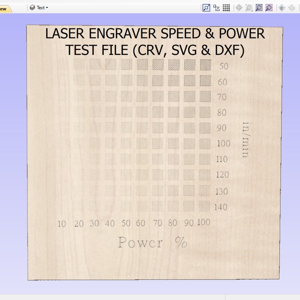 VCarve Pro Laser Power & Speed Test File, Laser Test File, Laser Engraving, Vectric CRV File, SVG File, DXF File, Imperial