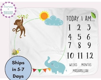 Muslim Milestone Blanket, Photo Prop Blanket Circus, Islam Baby Milestone Blanket, Baby Boy Gift, Muslim Baby Shower, Islamic Baby Blanket,