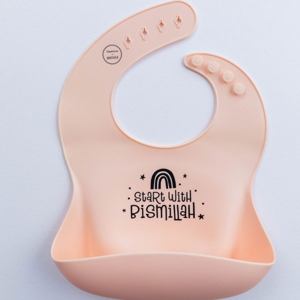 Silicone Baby Bib - "Start with Bismillah" - Oat