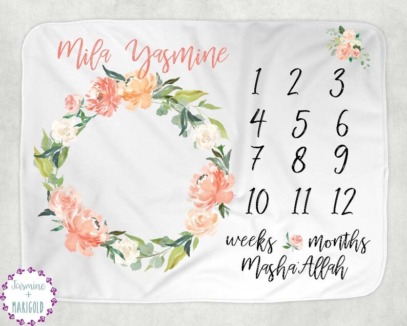 Muslim Baby Milestone Blanket Personalized Baby Floral Etsy