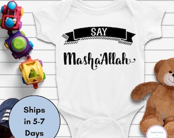 Say Mashallah (TM) Muslim Baby Gift, Unisex Islamic Baby Gift, Muslim Baby Grow, Arabic Baby Shower Present, Nazar Evil Eye Protection Baby