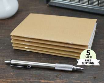 Kraft Notebook Set of 5, Recycled Cardstock Cover, Blank Pages
