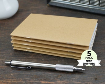 Eco-Friendly Kraft Notebooks with Blank Pages, Recycled Cover, Great to Sketch, Notes, Plan, Dream, Set of 5 Notebooks with FREE Shipping