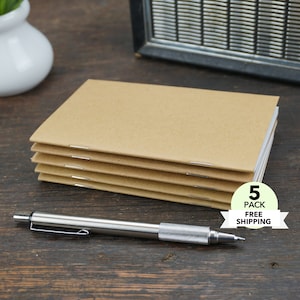 Eco-Friendly Kraft Notebooks with Blank Pages, Recycled Cover, Great to Sketch, Notes, Plan, Dream, Set of 5 Notebooks with FREE Shipping