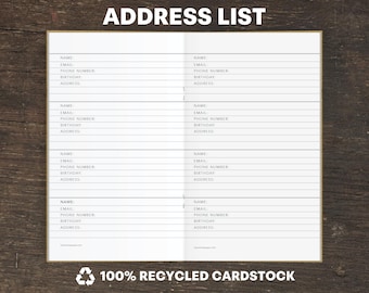 Address List Notebook, Recycled Paper, Traveler's Insert