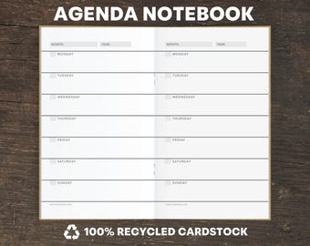 Recycled Kraft Brown Agenda Notebook, Eco-Friendly Traveler's Insert