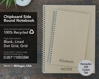 Personalized Recycled Chipboard Notebook, Spiral Bound, Sketchbook
