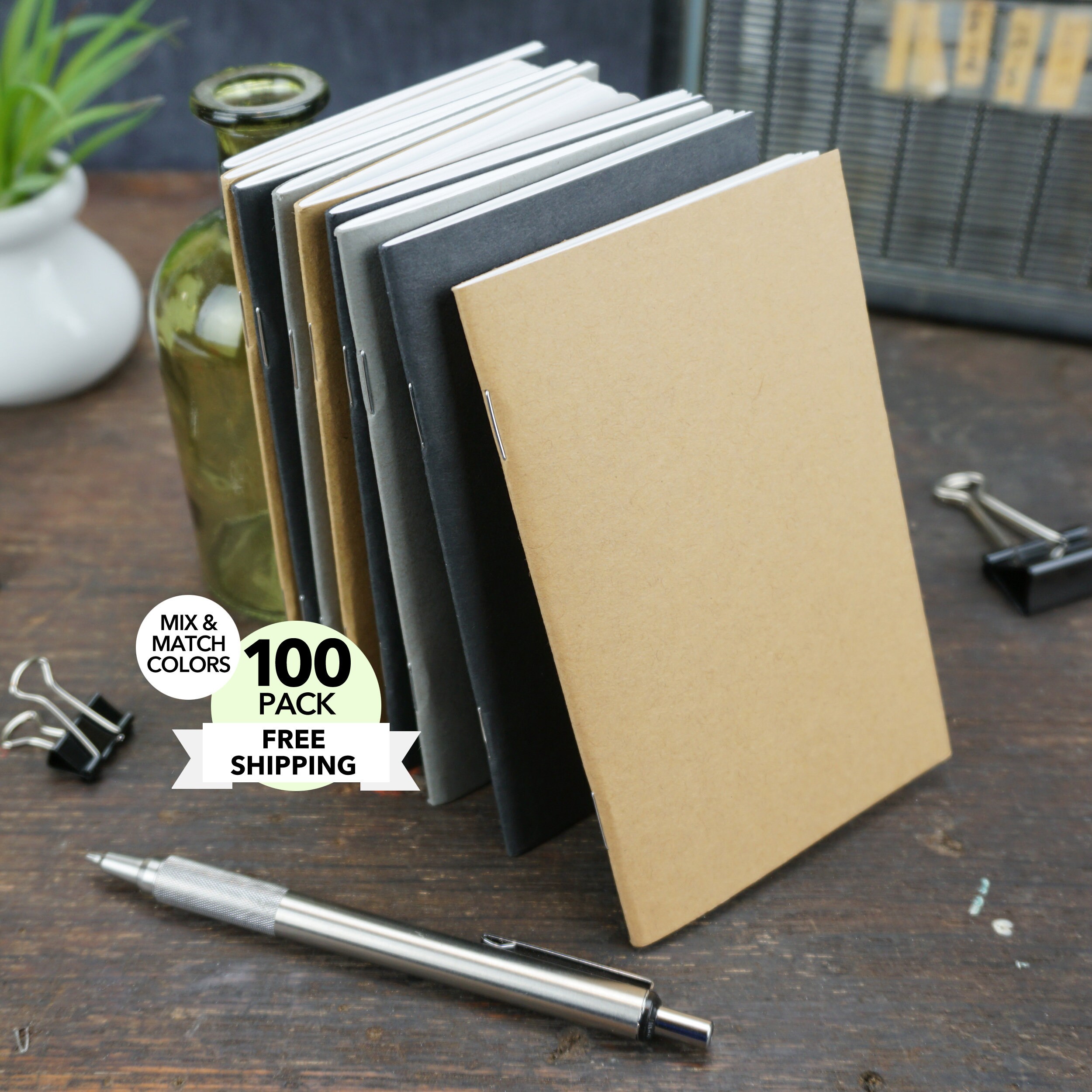 Bulk Notebooks / Set of 100 / Kraft / Black / Gray / | Etsy