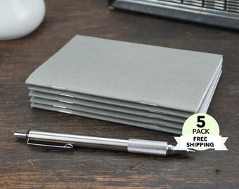 Gray Notebooks / Set of 5 / 3.5 x 5.5" / Notebooks / Blank Pages / Kraft / Black / Sketchbook / Notebook / Bulk Notebooks / Journal / Sketch