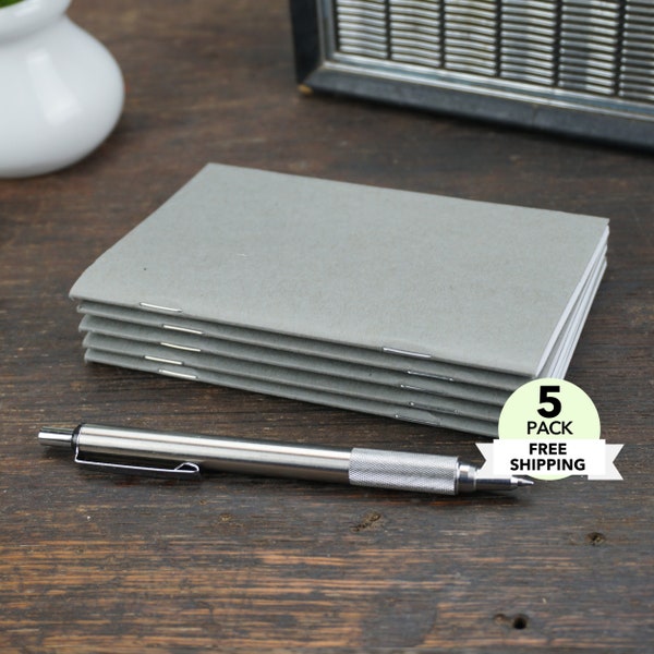 Gray Notebooks / Set of 5 / 3.5 x 5.5" / Notebooks / Blank Pages / Kraft / Black / Sketchbook / Notebook / Bulk Notebooks / Journal / Sketch