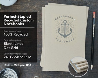 Custom Notebook Made with Recycled Paper, Eco-Friendly, Upload your Artwork for a Custom Cover, Bulk Notebooks, Bulk Pricing