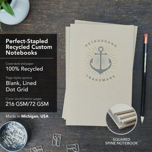 Custom Notebook Made with Recycled Paper, Eco-Friendly, Upload your Artwork for a Custom Cover, Bulk Notebooks, Bulk Pricing