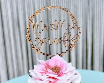 Laser Cut Custom Wooden Cake Topper, Personalized Wedding Cake Topper, Round Cake Topper