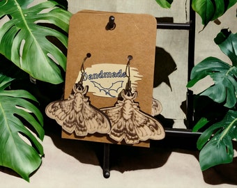 Wooden Moth Earrings
