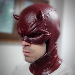 Red Devil cowl Mask with neck or withouth, cosplay leather texture original design, made with urethane