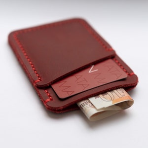 Handgemaakte leren slanke portemonnee ID - Red Wine