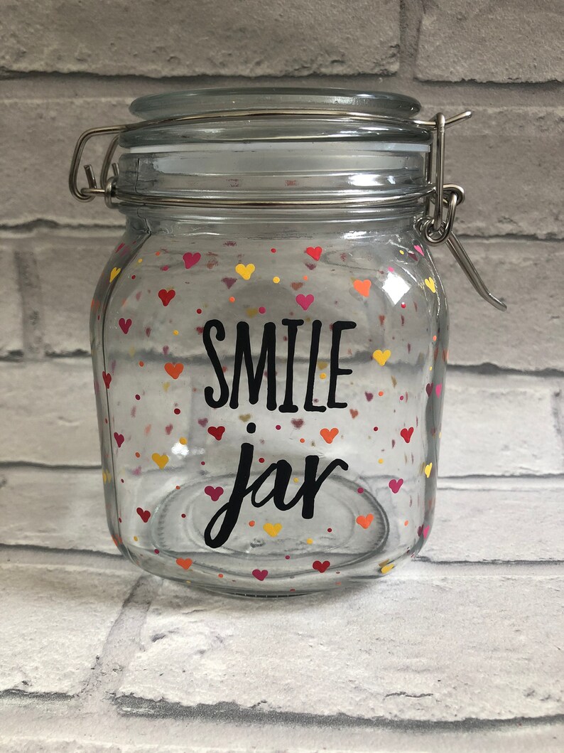 Smile Jar Positivity Jar Happy Jar Positive Thoughts Happy Etsy