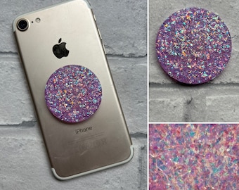 Sparkly lilac resin expanding phone grip, mobile phone grip, resin phone grip, phone holder, mobile phone accessory, kindle grip