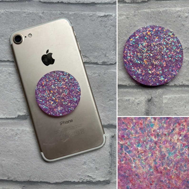 Sparkly lilac resin expanding phone grip, mobile phone grip, resin phone grip, phone holder, mobile phone accessory, kindle grip image 1