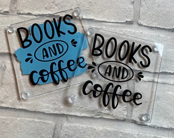 Books and coffee book themed coaster, coaster, bookish accessory, book lover gift, book themed, book accessory, book themed coaster