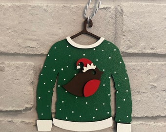 Robin Christmas jumper hanging Christmas decoration, Christmas tree, Christmas jumper, tree decoration,novelty