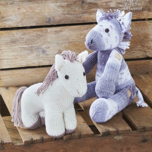 Pony Toy with Button-0n Legs & Standing Pony Knitting Pattern,King Cole 9128, soft toys, knitted horse, pony pattern.